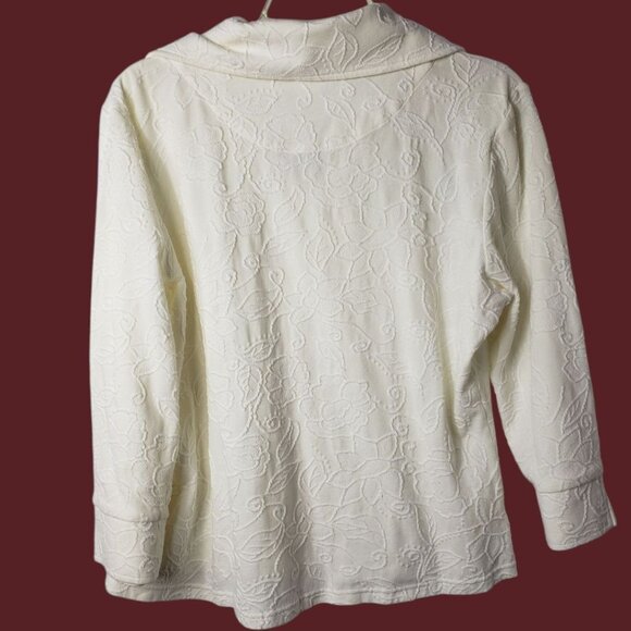 Coldwater Creek Womens Textured Floral Zip-Up Jacket Cream Size Medium - Picture 2 of 12